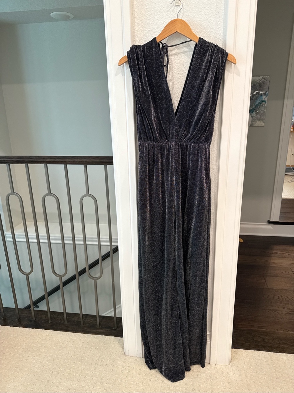 Buy Together Metallic Shimmer Wide Leg Jumpsuit Black Silver Evening - Picture 2 of 5